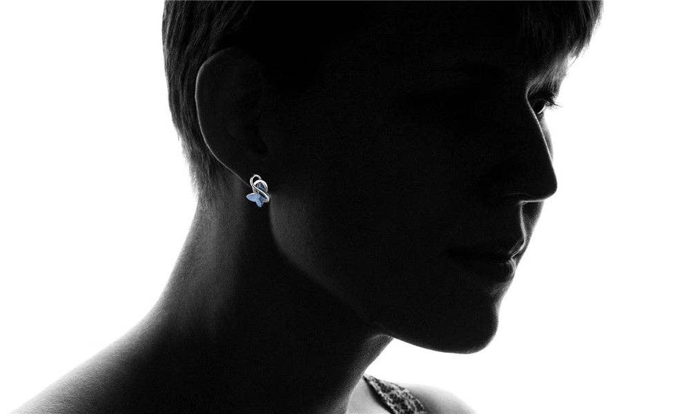 Amy and Annette - Wholesale Huggie Earrings - Sterling Silver Blue Butterfly Earrings with crystals from Swarovski5