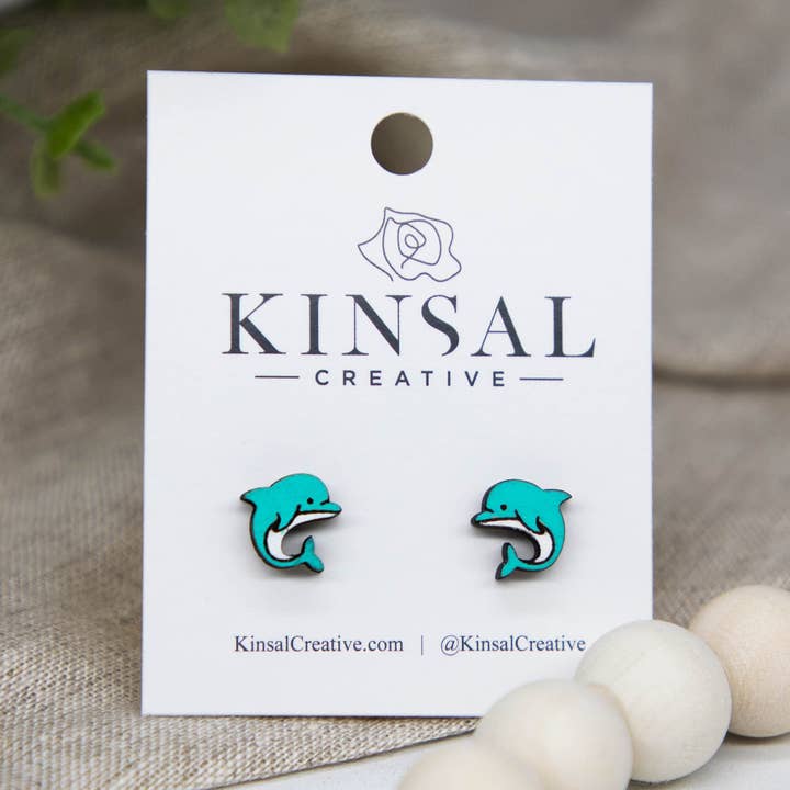 Pendientes de madera de delfín para venta al por mayor de Kinsal Creative