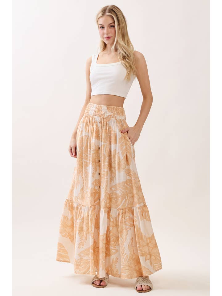 PRINT RUFFLED SMOCKED WAIST MAXI SKIRT - VS3399C for wholesale by Final Touch