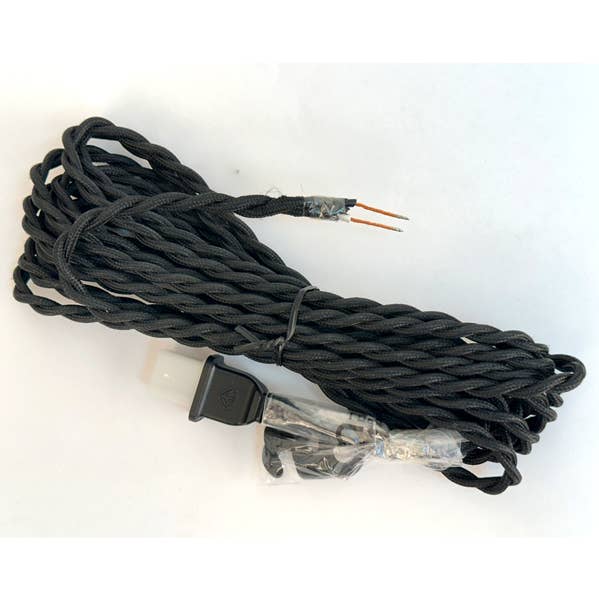 LAMP COMPONENT: HARDWIRE ELECTICAL CORD 15.5' BLACK FABRIC for wholesale by CTW Home Collection