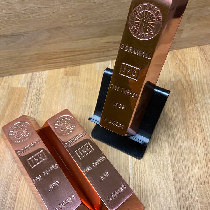 Pattern Weights Ltd - Wholesale Decorative Tabletop Object - COPPER BAR INGOT .999 Pure 1KG Bar/Bullion CORNISH INGOTS