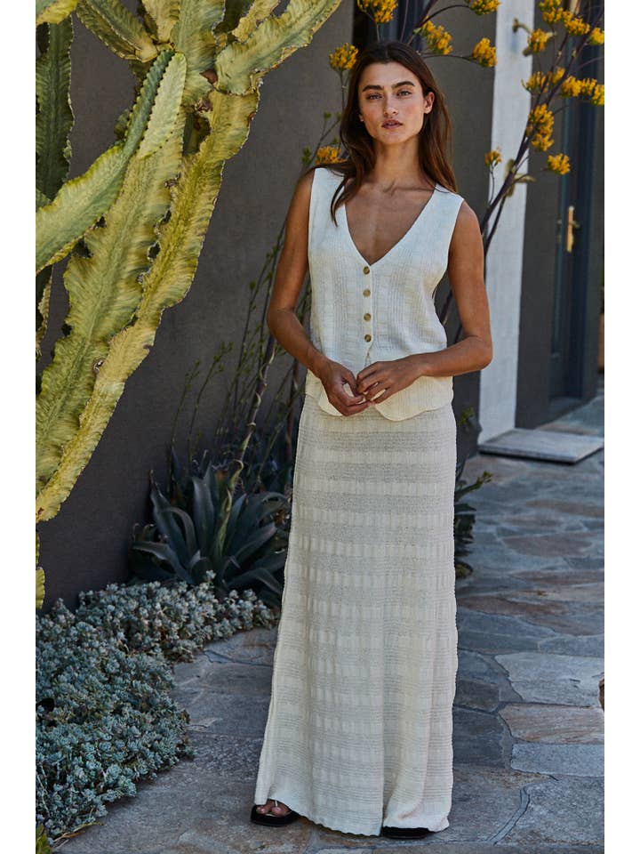 Cream W2002 | Knit Sweater Acrylic Cotton Nylon Ribbed Maxi Skirt for wholesale on Faire