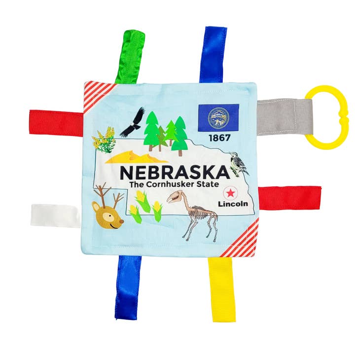 Baby Jack and Company - Wholesale Crinkle Tag Toy - Baby - Nebraska State Baby Crinkle Tag Square 8"x 8" Toy