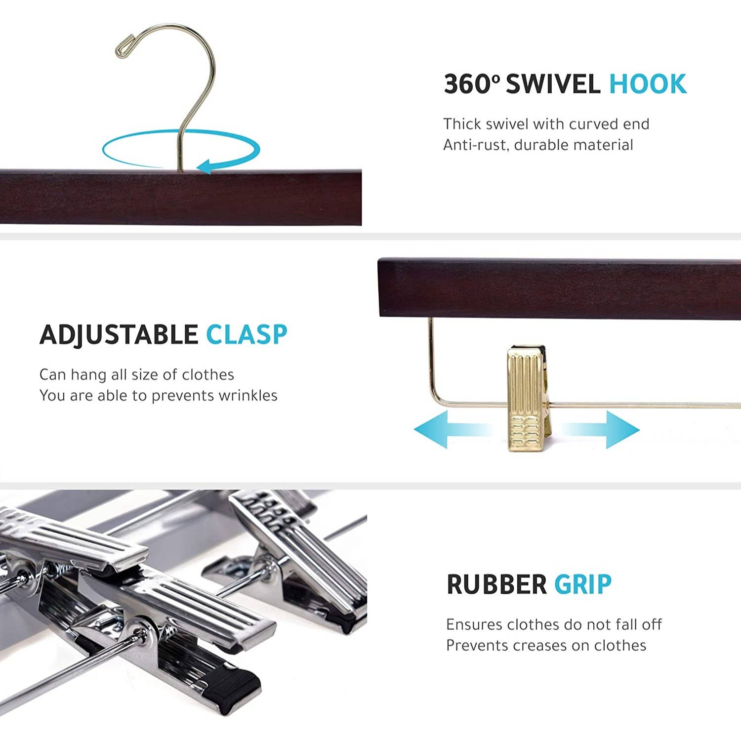 Quality Hangers - Wholesale Kleerhangers - W013 houten rechte rokkenhangers, 35,5 cm, walnoot met gouden haak, 100 stuks8