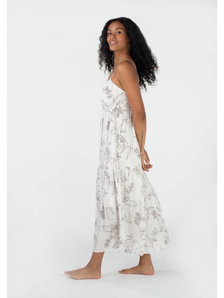 Natural Taupe Floral Scoop Neck Spaghetti Strap Maxi Dress for wholesale on Faire
