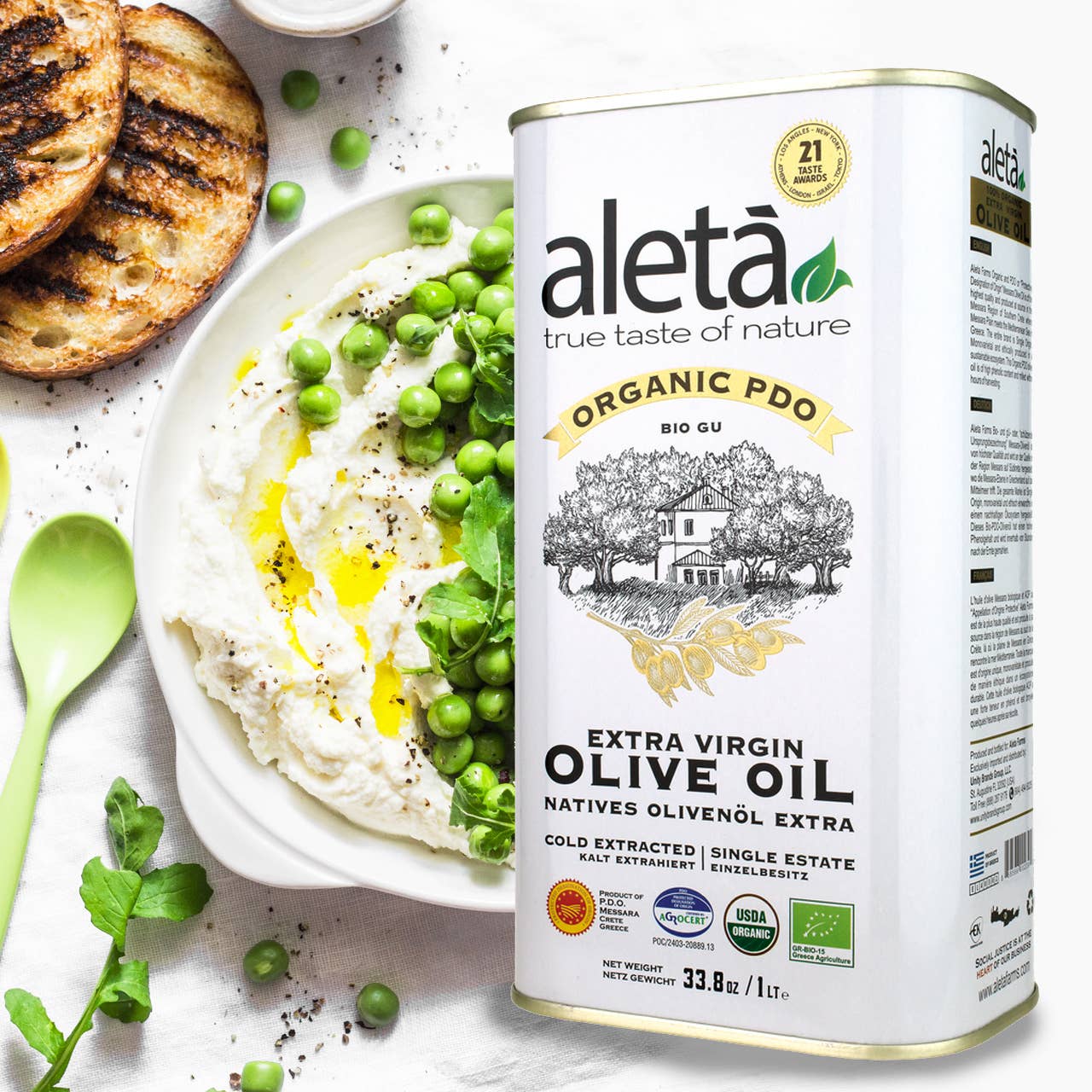 ALETA FARMS - Wholesale Olive Oil - Aleta Organic Estate, Greek Extra Virgin Olive Oil, 1 Lt Tin7
