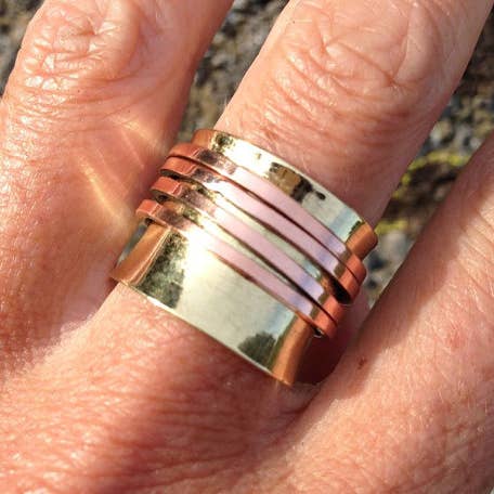Anillo Giratorio de Latón y Cobre / Anillo de Meditación Antiestrés para venta al por mayor de JAYA MOKSHA