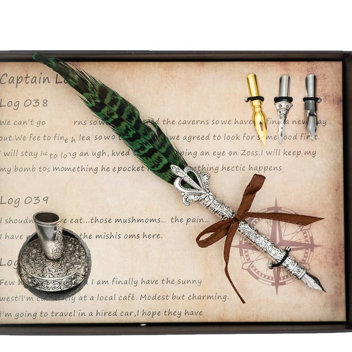 Quill Pen Gift Set With Pen, Stand & 3 Nibs-Thiner for wholesale by Mad Witch Ltd
