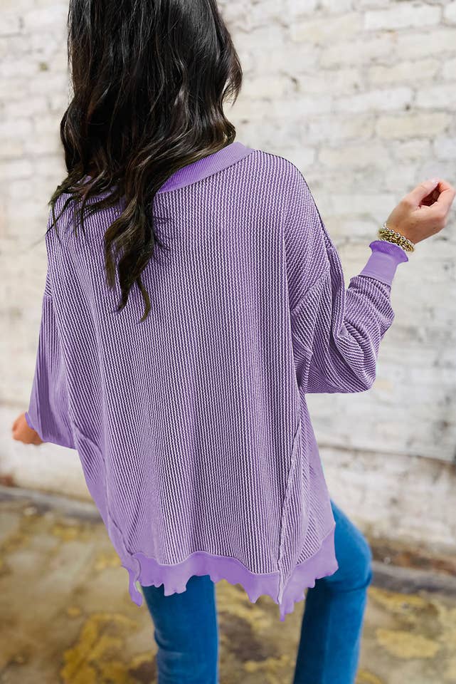 fashionworks - Wholesale Knit Top - Women's - Mardi Gras Twist Rib Uneven Hem Drop Shoulder Loose Knit Top6