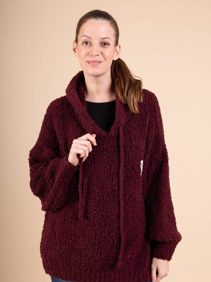 Pépouz' Paris - Wholesale Tunic Sweater - Women's - Hooded alpaca wool loop sweater PP25230