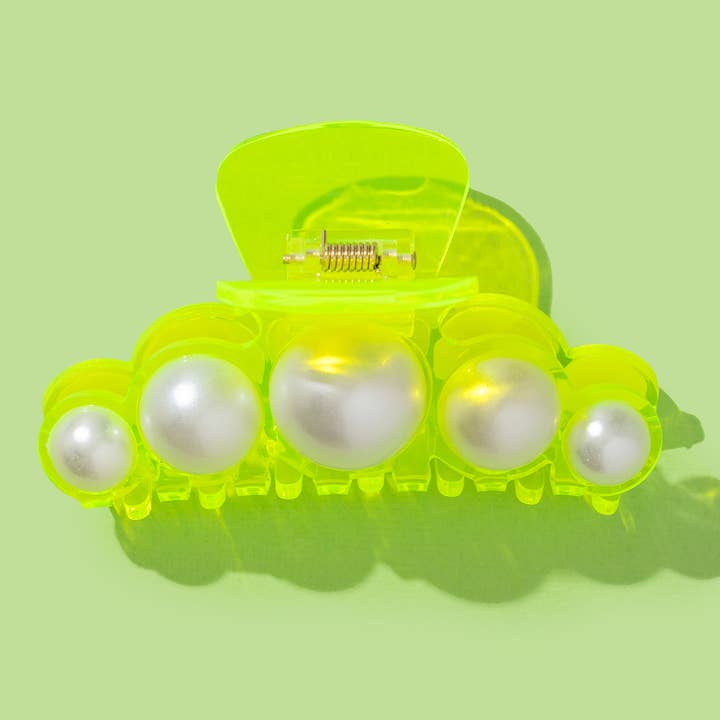 *ON SALE* Claw Hair Clip - Large - Neon Green w/ Pearl Beads for wholesale by Taylor Elliott Designs