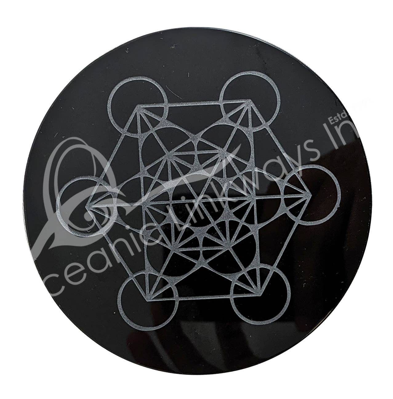Oceanic Linkways Inc – Pedra/cristal espiritual por atacado – (PC)GRADE DE CRISTAL - OBSIDIANA, METATRON PRETO 4"DIÂMETRO0