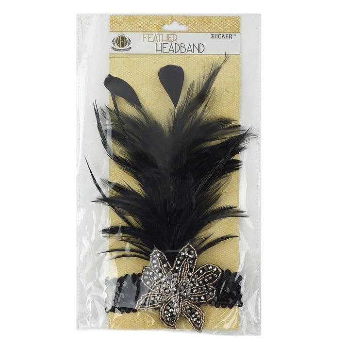 Zucker Feather Products – Großhandel Fashion-Stirnband – Damen – Flapper Stirnband mit Federspray, Schwarz und Gold2