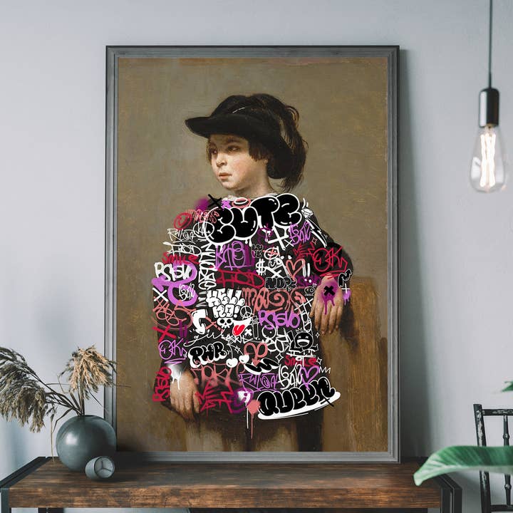 Stampa ritratto di ragazza con abito graffiti per la vendita all'ingrosso da parte di Ink & Drop