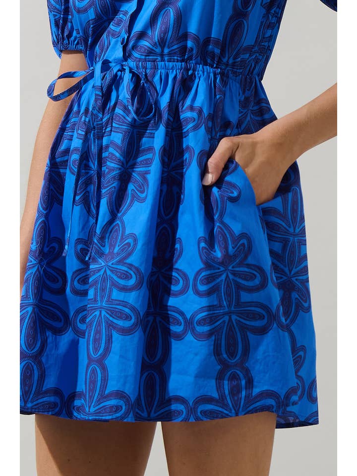 BLUE NAVY MUL Romery Abstract Alba Puff Sleeve Mini Dress for wholesale on Faire4