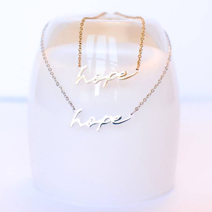 Two and Crew - Wholesale Pendant/Charm Necklace - Hope word necklace dainty Christian mama gift silver gold