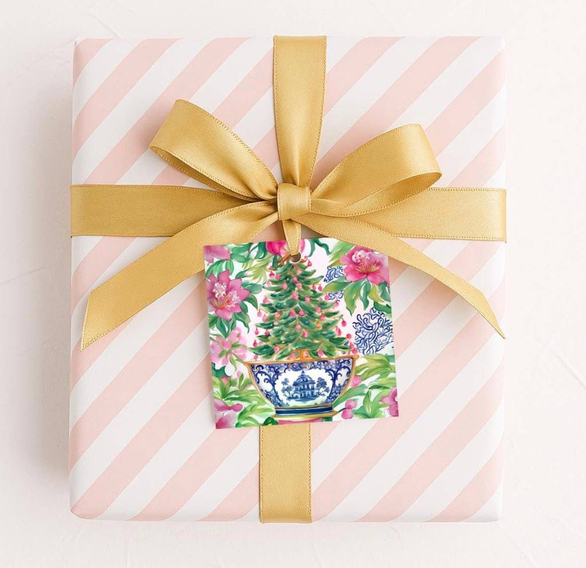Design Carolinas - Wholesale Gift Tag - Christmas Tree & Poinsettia Chinoiserie Holiday Gift Tag Set1