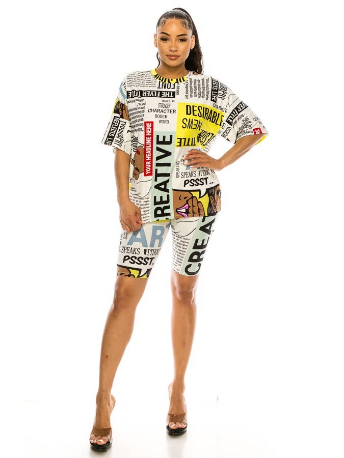 2 stk Magazine Aktiv Grafisk Print Top og Shorts Sæt for engroshandel hos Lime All the Time
