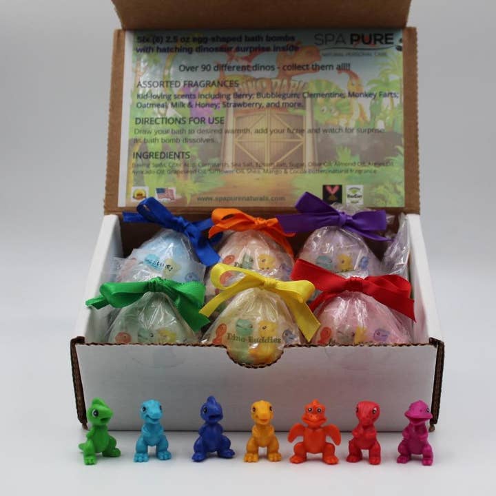 Bombes de bain Dinosaur Buddies pour enfants, jouets surprises à l'intérieur pour la vente par Spa Pure, inc.