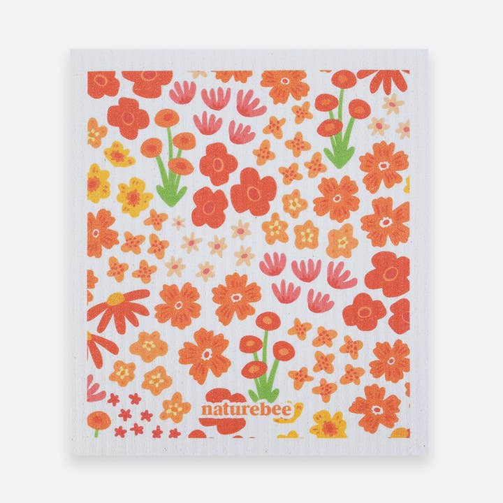 Pano de Cozinha Sueco Floral Laranja por atacado de NATURE BEE