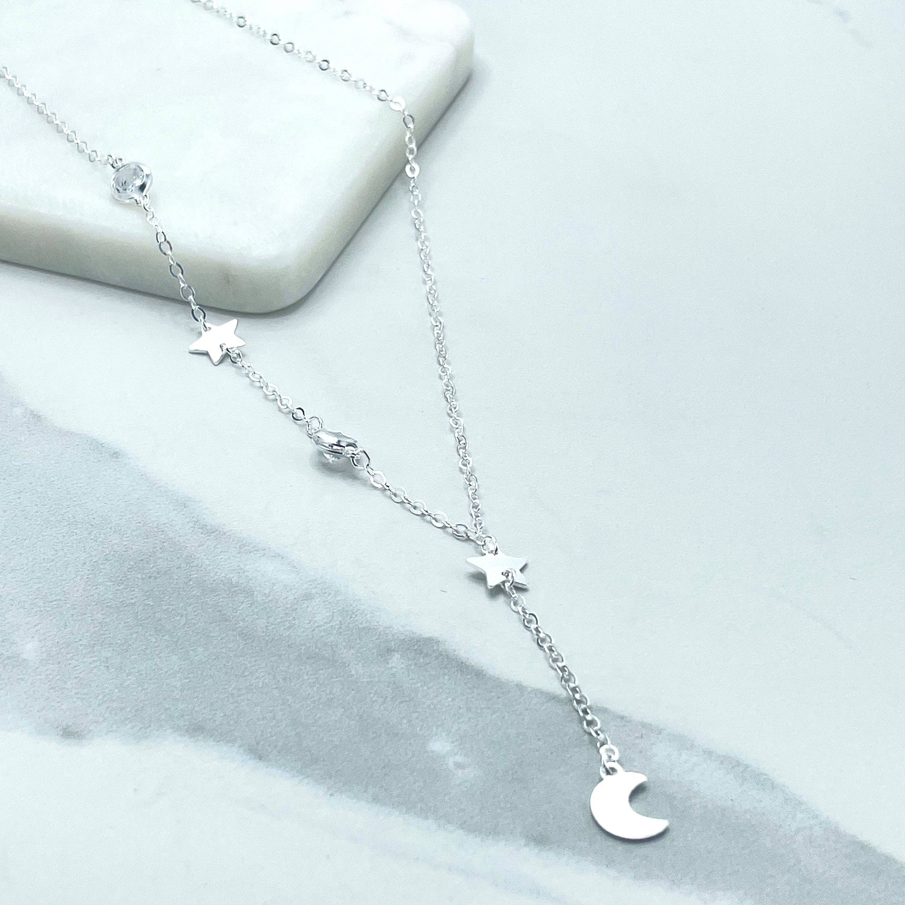 DIJU Jewelry - Venta al por mayor Collares con colgantes/abalorios - Cadena enrollada de plata de ley 925 de 1 mm con estrella, dijes de luna y coloridas cuentas acrílicas, collar con forma de lazo, sello 925, suministros de joyería al por mayor8