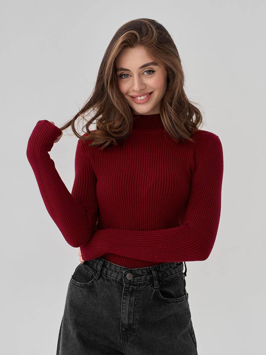 Hope & Sunshine - Wholesale Gebreide top - Dames - Solide Slim Fit Mock Neck Gebreide Top4