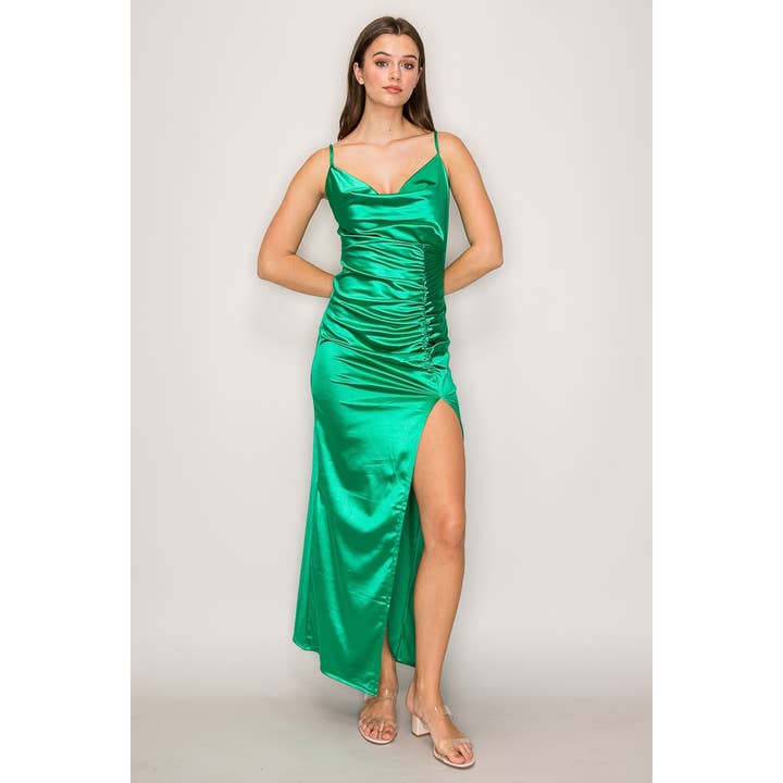 Cowl Neck Sleeveless High Slit Satin Maxi Dress for wholesale by Popular 21