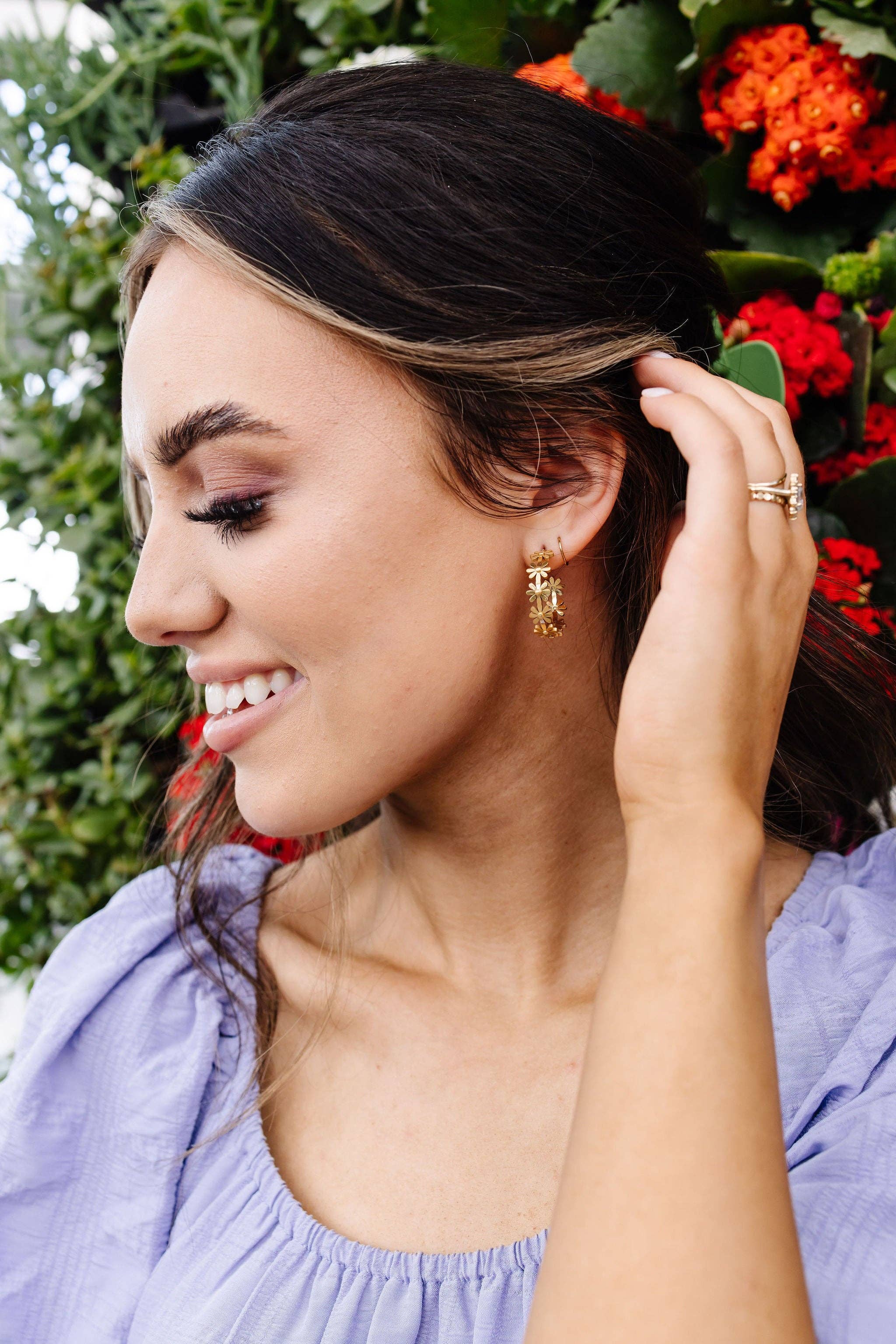Shop Andi - Wholesale Hoop Earrings - Gold Daisy Hoops - Hypoallergenic5