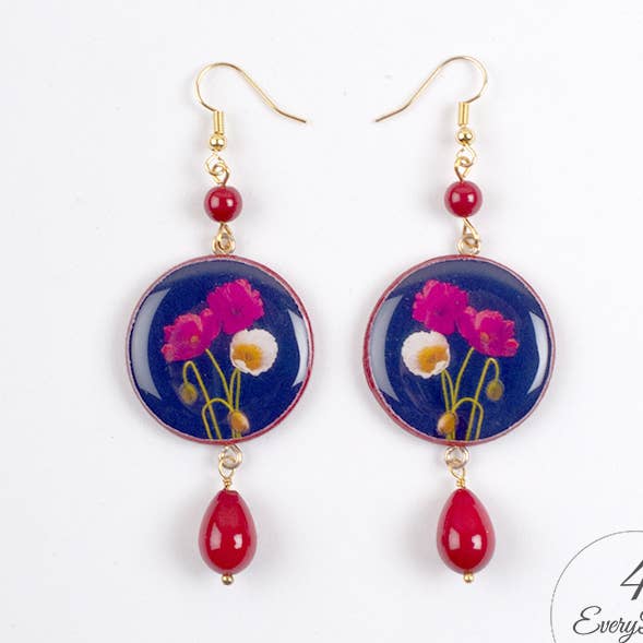 Wood and resin earrings - Poppies for wholesale by 4everyday Handmade