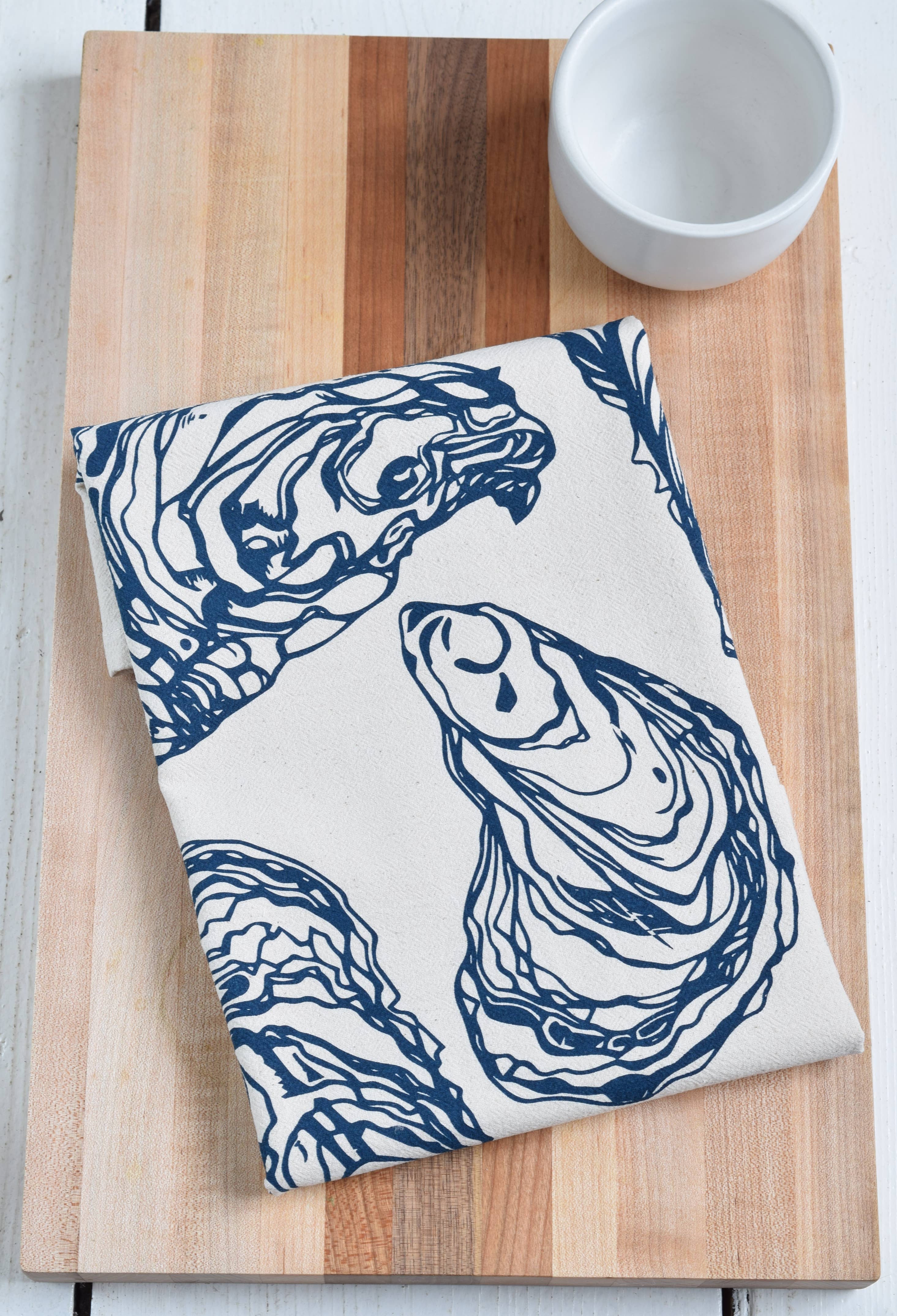 Hearth and Harrow - Wholesale Tea Towel - Oyster Tea Towel in Navy Blue - Organic Cotton - Sea Shell5
