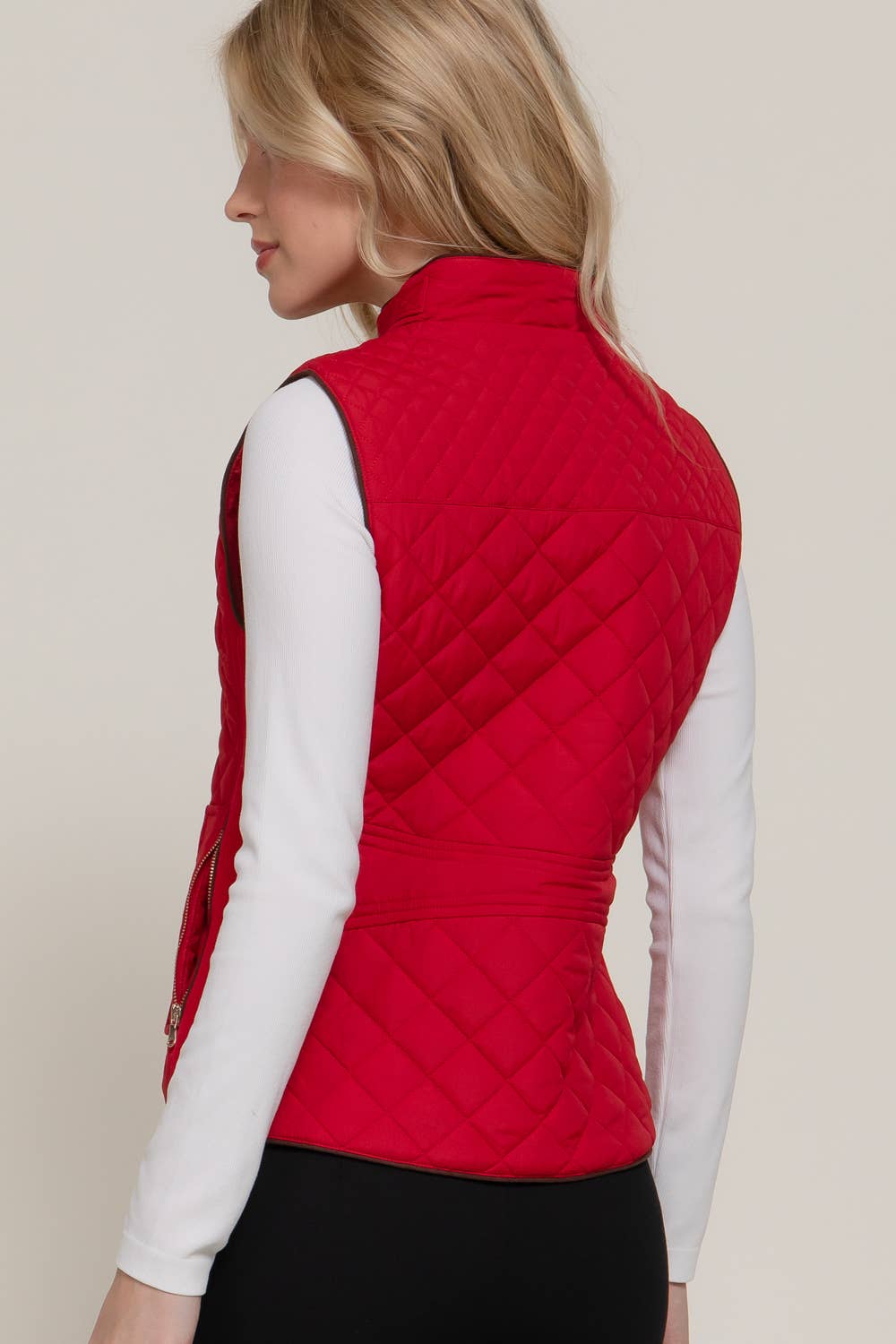Active Basic | Active USA - Wholesale Outerwear Vest - Women's - Suede Piping Detail Rib Quilted Padding Vest13