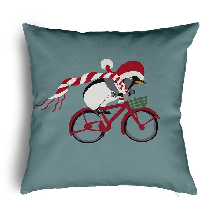 Pedaling Penguin Animal Christmas Decorative Throw Pillow for wholesale by E by Design