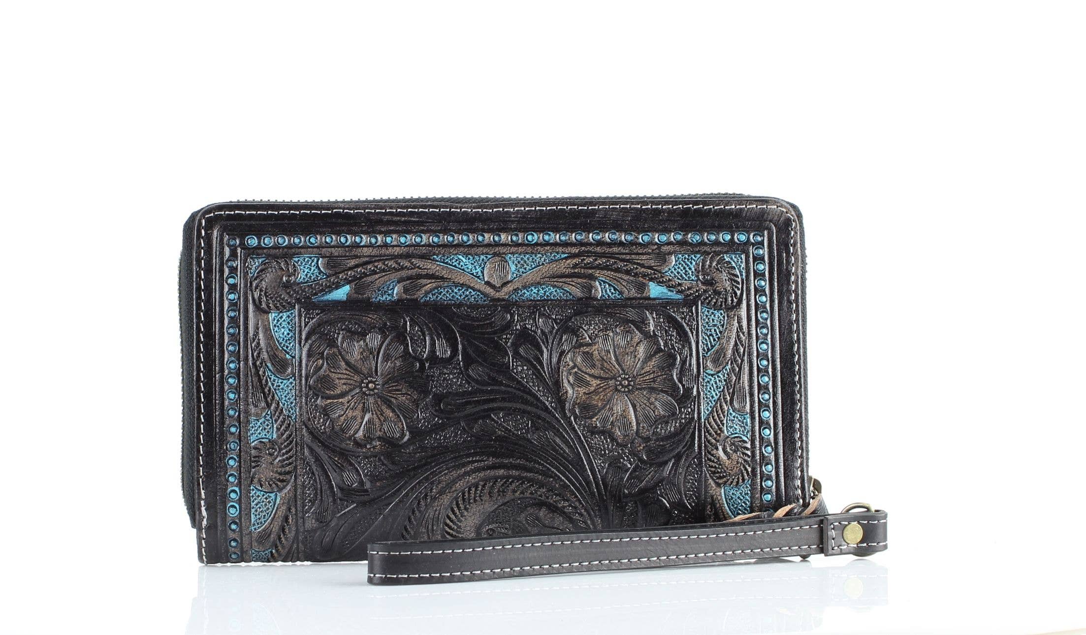 Leather Impressions Inc - Wholesale Wristlet - American Bison Tooled Leather Zip Around Wristlet4