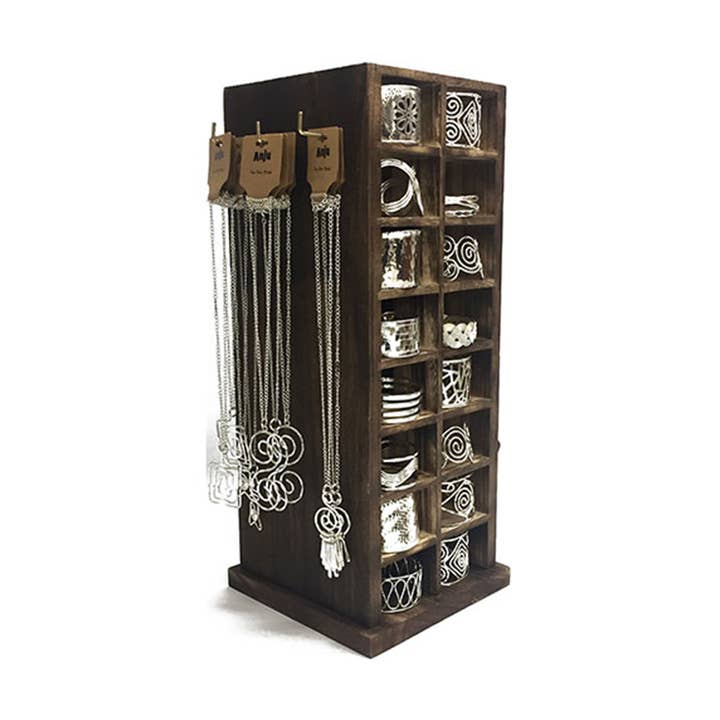 Anju Jewelry - Wholesale Jewellery stand & display - Brown All-In-One Four Sided Wooden Spinner Display0