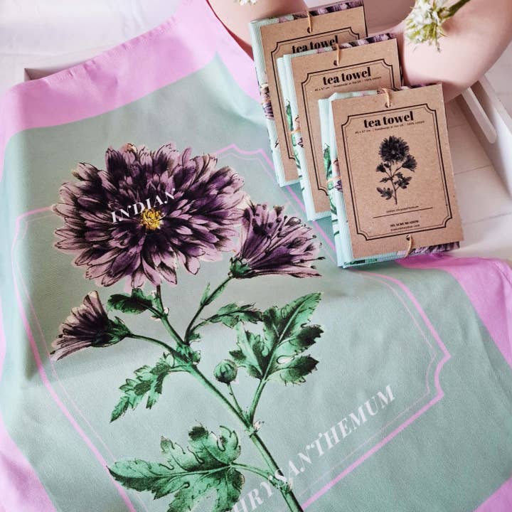 Six Acre Meadow – wholesale Tea towel – Organic Cotton Indian Chrysanthemum Print Tea Towel2