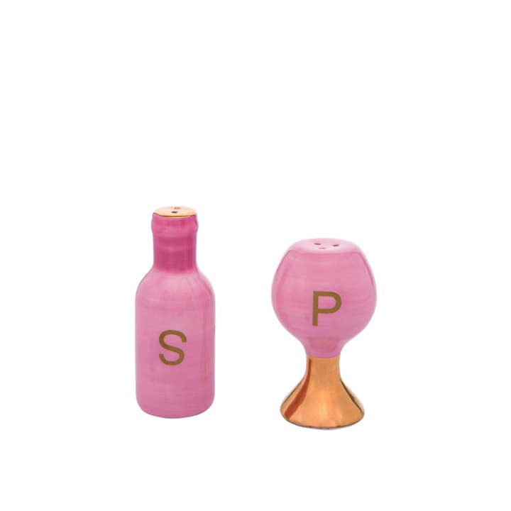 Transpac - Wholesale Salt & Pepper Shaker Set - CLOSEOUT 3.75" Pink Wine Bottle Salt and Pepper Shaker Set 2