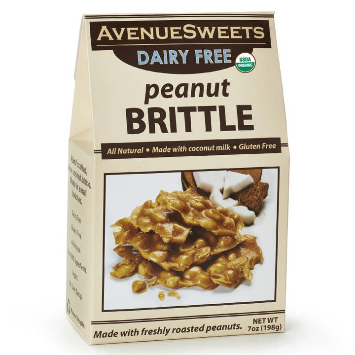 AvenueSweets - Wholesale Brittle - Organic Dairy Free Vegan Peanut Brittle 7oz. Box