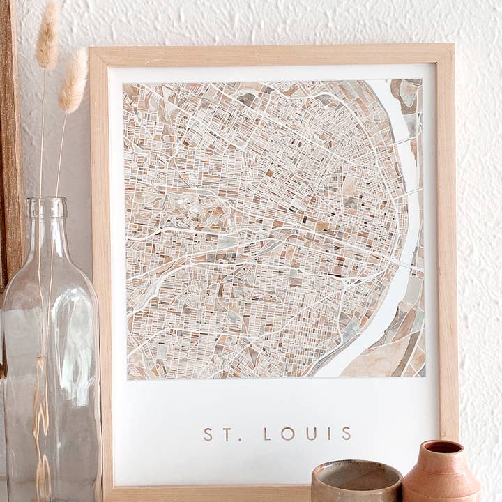 ST. LOUIS Missouri Watercolor Map ART PRINT for wholesale by Turn-of-the-Centuries