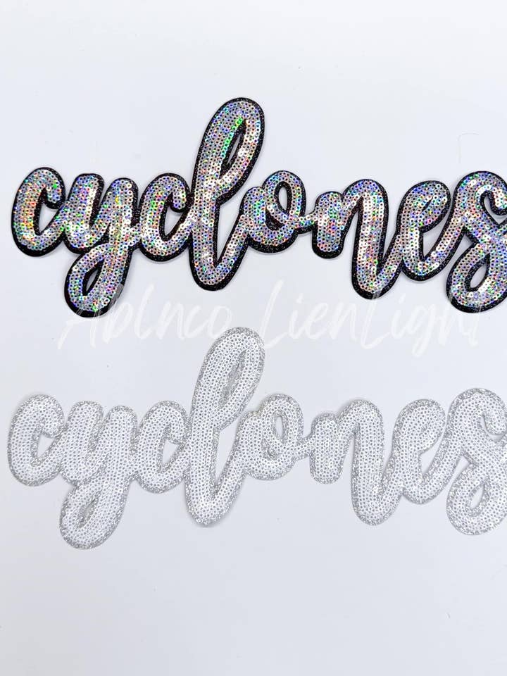 Cyclones Cursive Letter Mascot Gameday Sequins Patch for wholesale by ABLNco