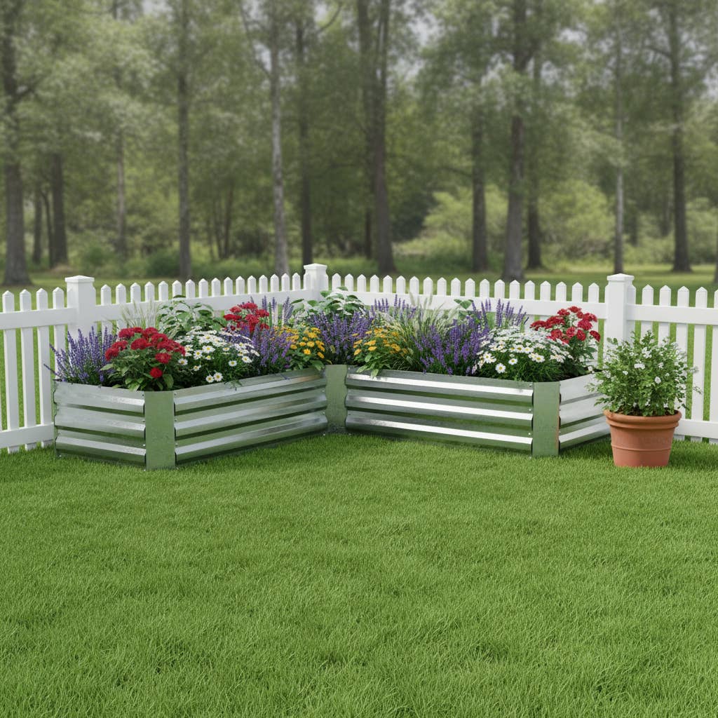 HomeRoots – Engroshandel Plantekasse – 12" X 60" Sølv Stål L Formet Hævet Havebed1