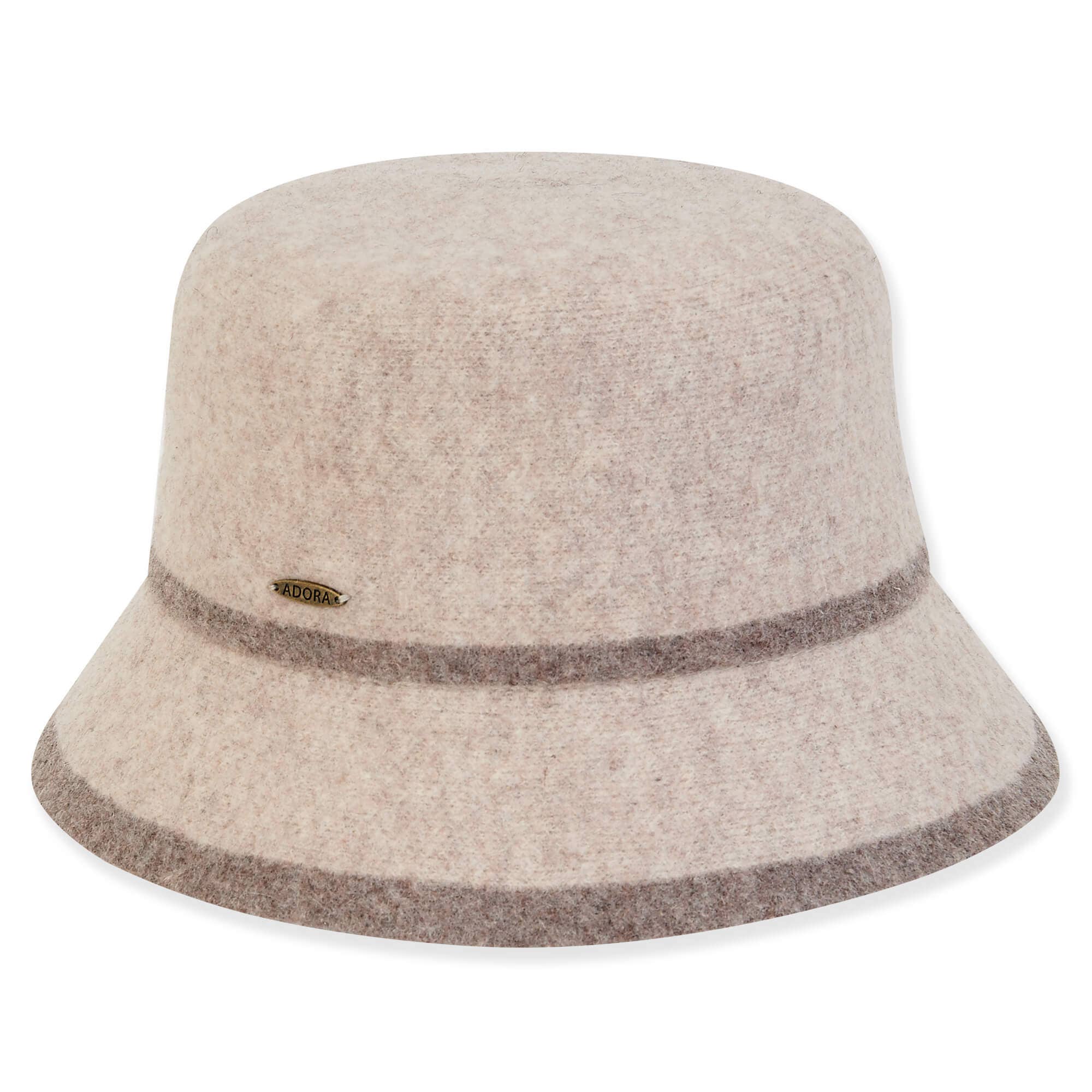 Headwear & Handbag Collections by Sun 'N' Sand - Wholesale Flat Brim Cap - Women’s - Light Brown, Soft Wool Bucket, Brim 2.25"0