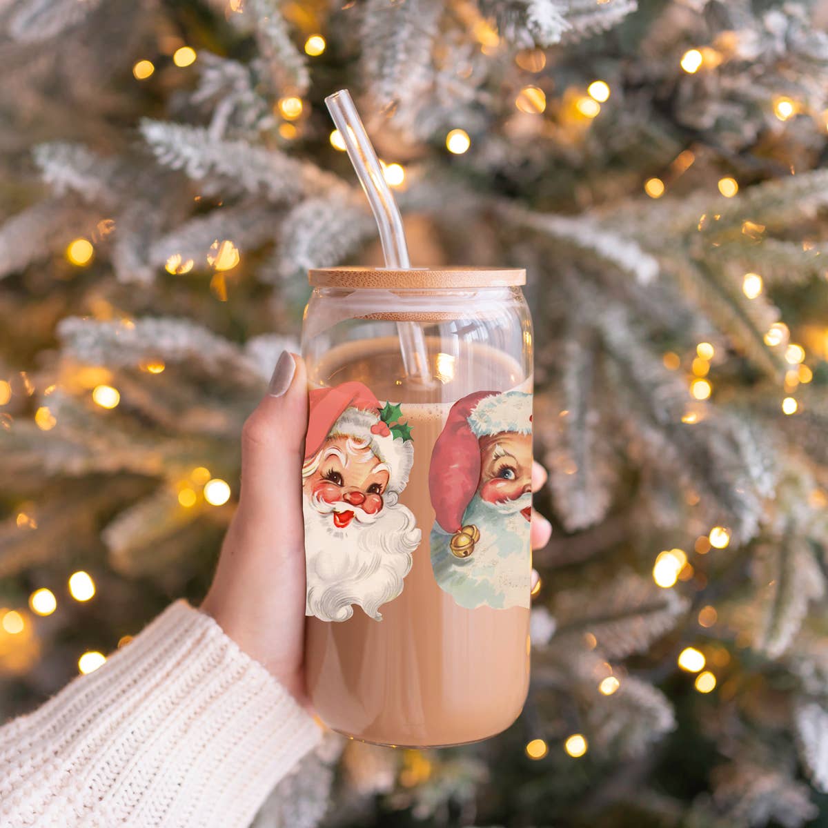 Gia Roma - Venta al por mayor Vaso/copa - Tazas de cristal para café navideñas con pajitas y tapa de madera, diseño de copos de nieve41