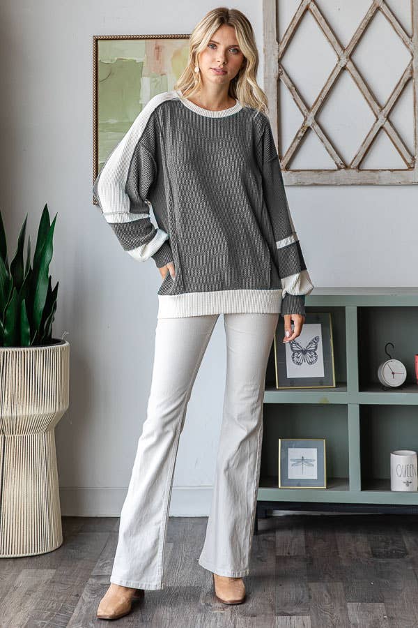 7th Ray - Wholesale Knit Top - Women's - Women's Color Block Rib Knit Top T573818