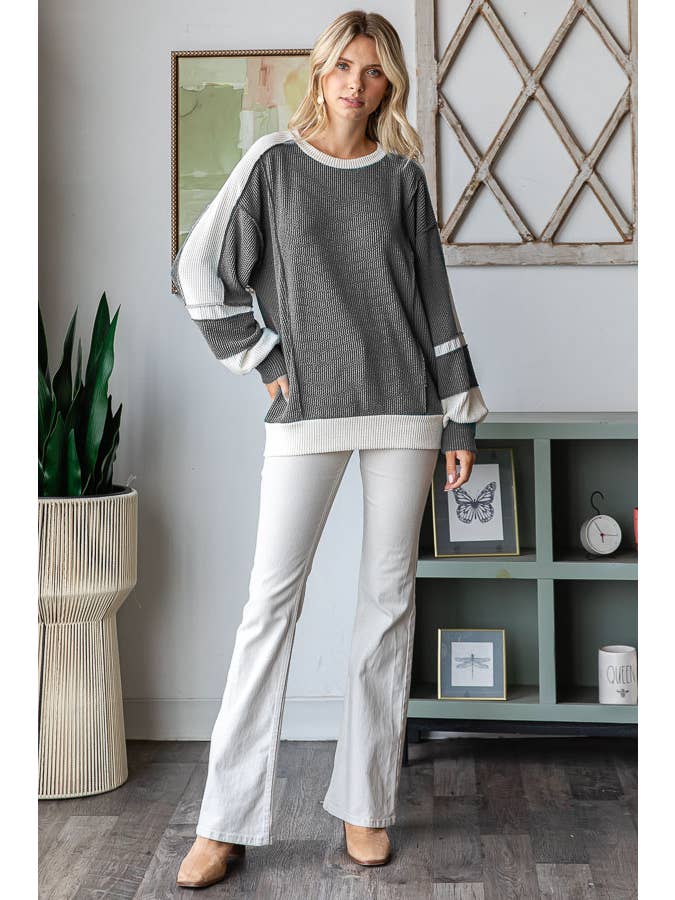 7th Ray - Wholesale Knit Top - Women's - Women's Color Block Rib Knit Top T573818