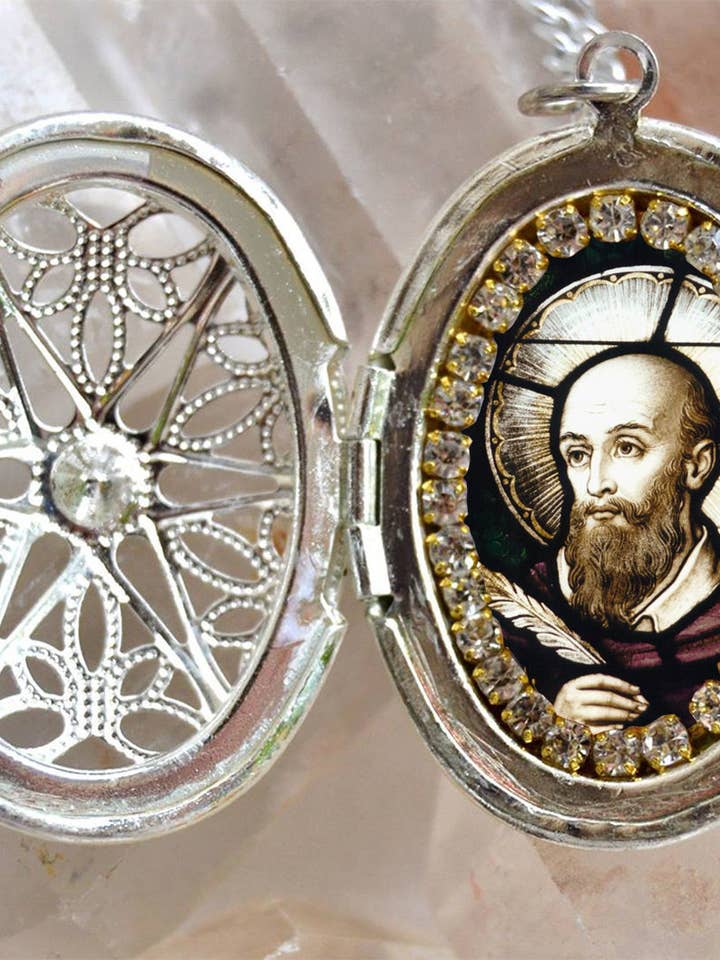 St. Francis de Sales Locket Patron Saint for Writers Necklace Catholic Christian Religious Jewelry Medal Pendant for wholesale by MariaSantissimaShop