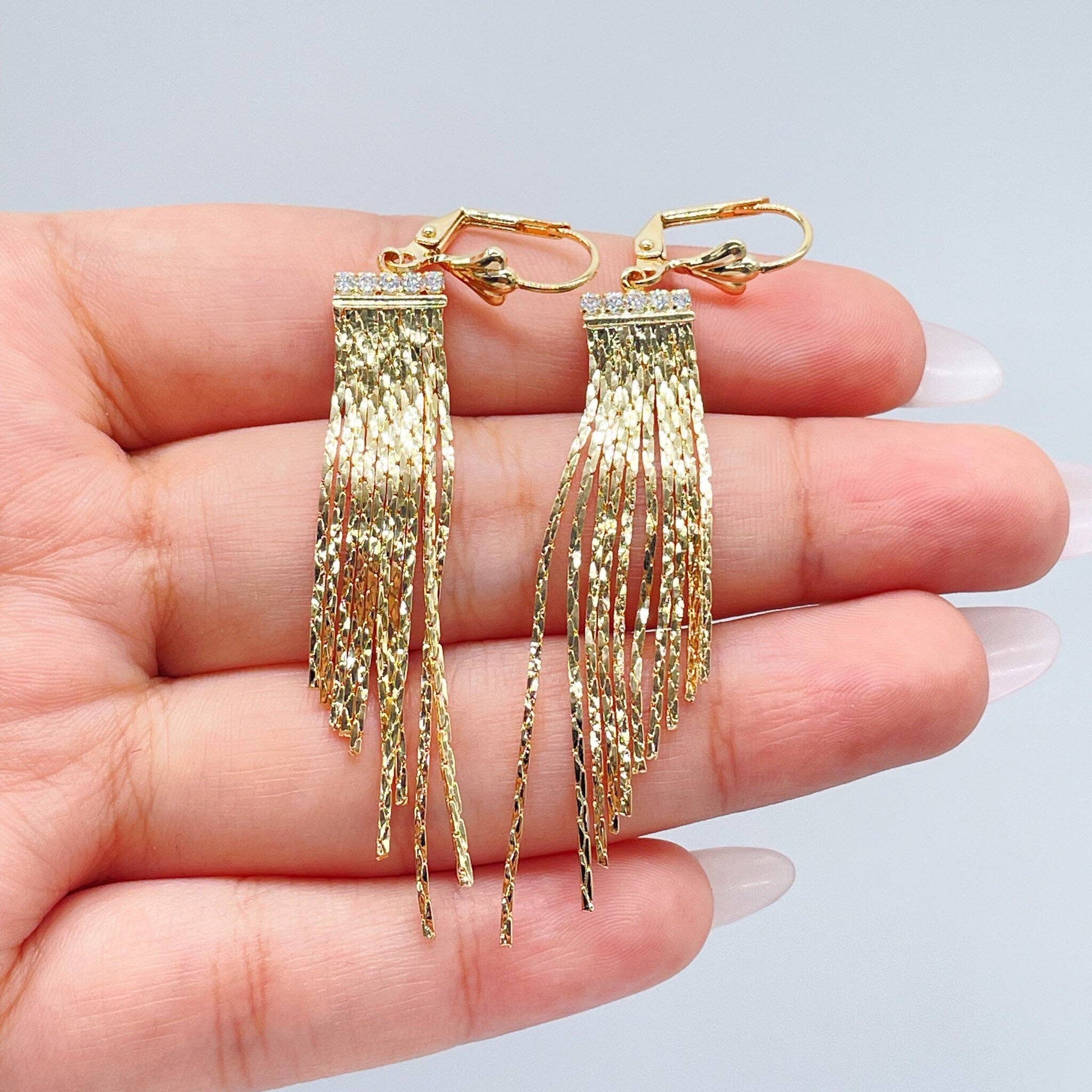 Gold 18k GF Long Fringe Dangling Earrings Wholesale Jewe for wholesale on Faire2