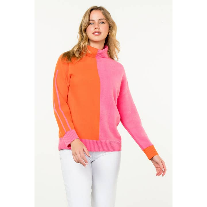 PINK Colorblock Turtleneck Sweater for wholesale on Faire
