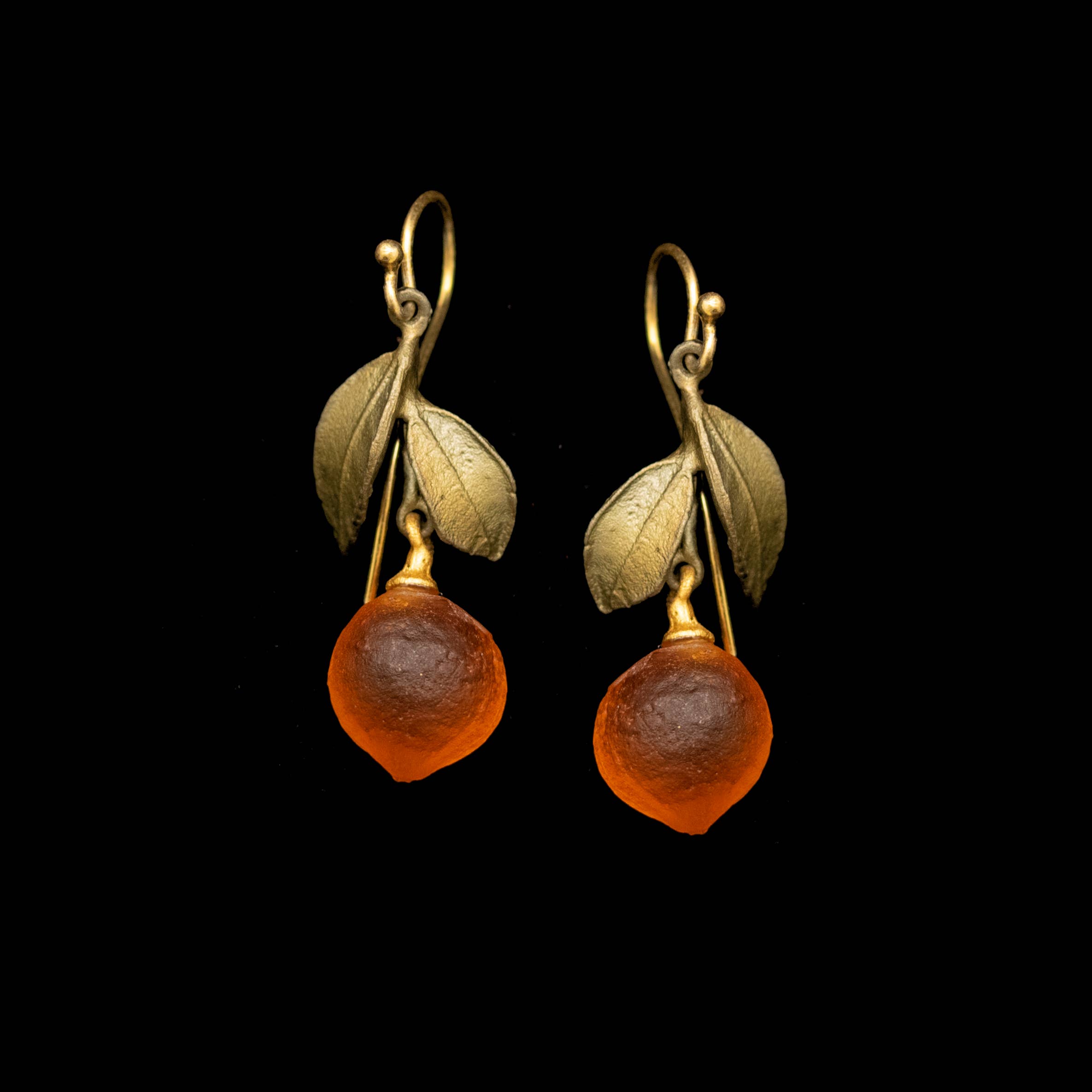 Michael Michaud - Wholesale Dangle Earrings - Orange Blossom Leaf Drop Dangle Wire Earrings