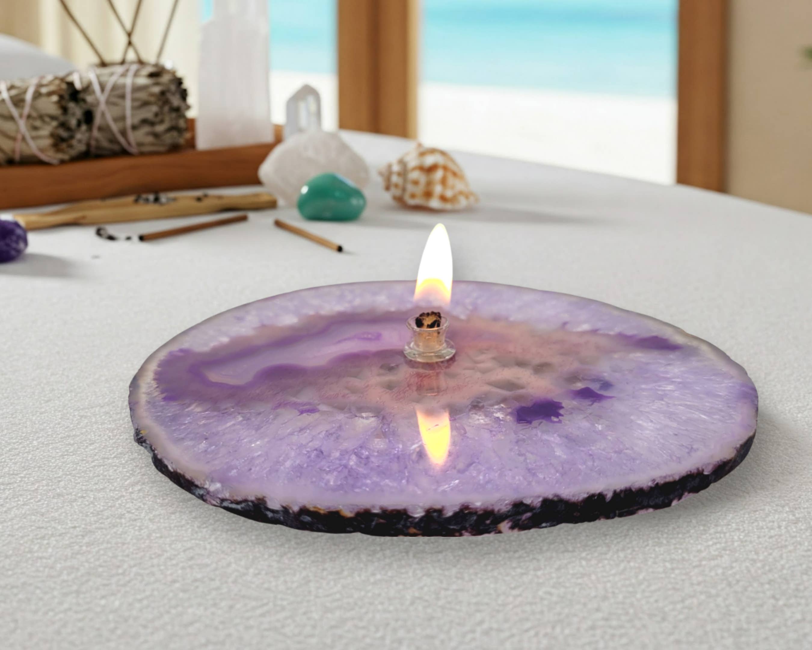 Essoya - Wholesale Decorative Tabletop Object - Purple Agate Oil Candle with Natural Lamp Oil Spa Gift box1