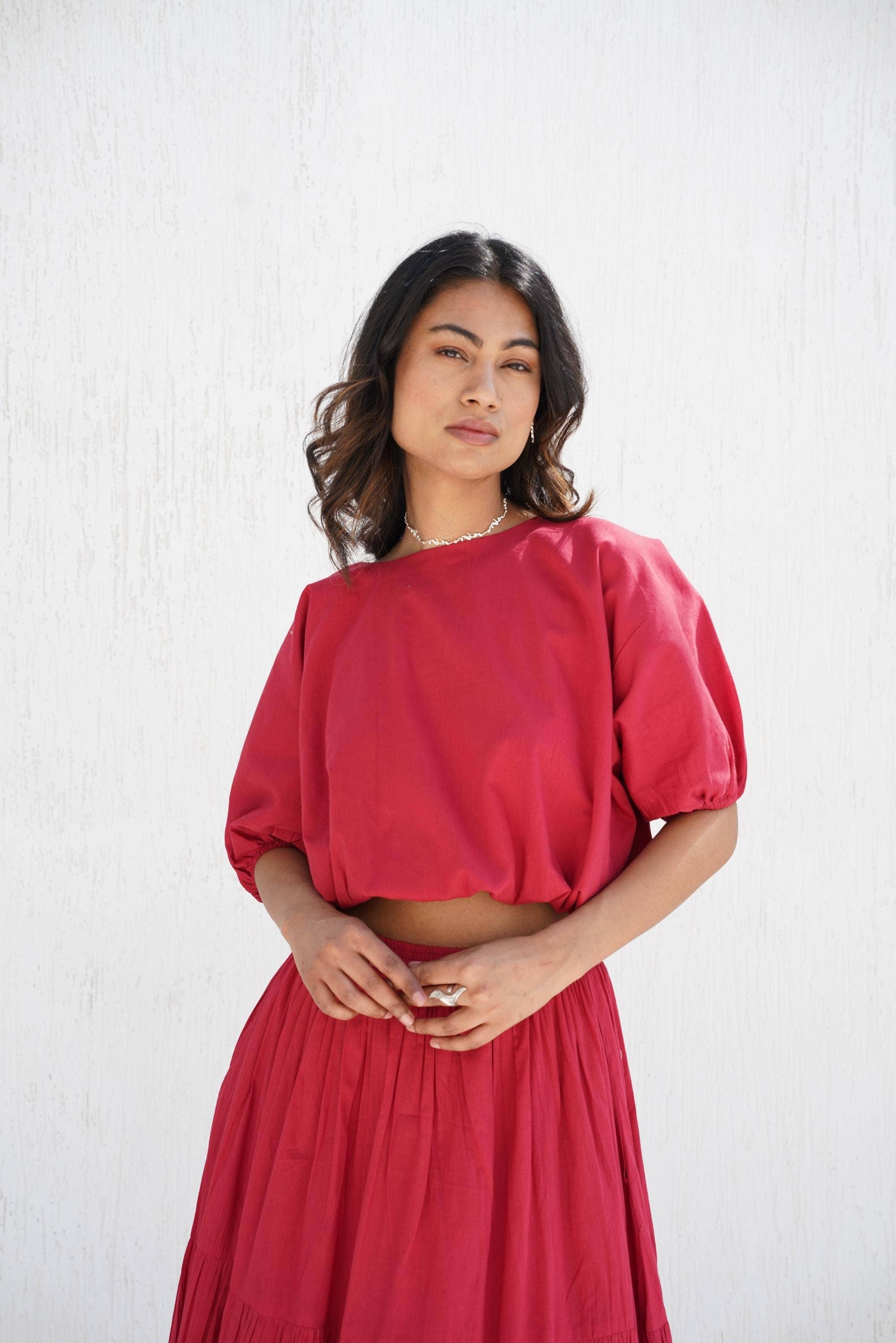 Tailor Didi – Conjunto de top e saia - Mulher por atacado – Conjunto de Saia Maxi Boho de Algodão em Camadas e Top Curto com Decote Cano.4